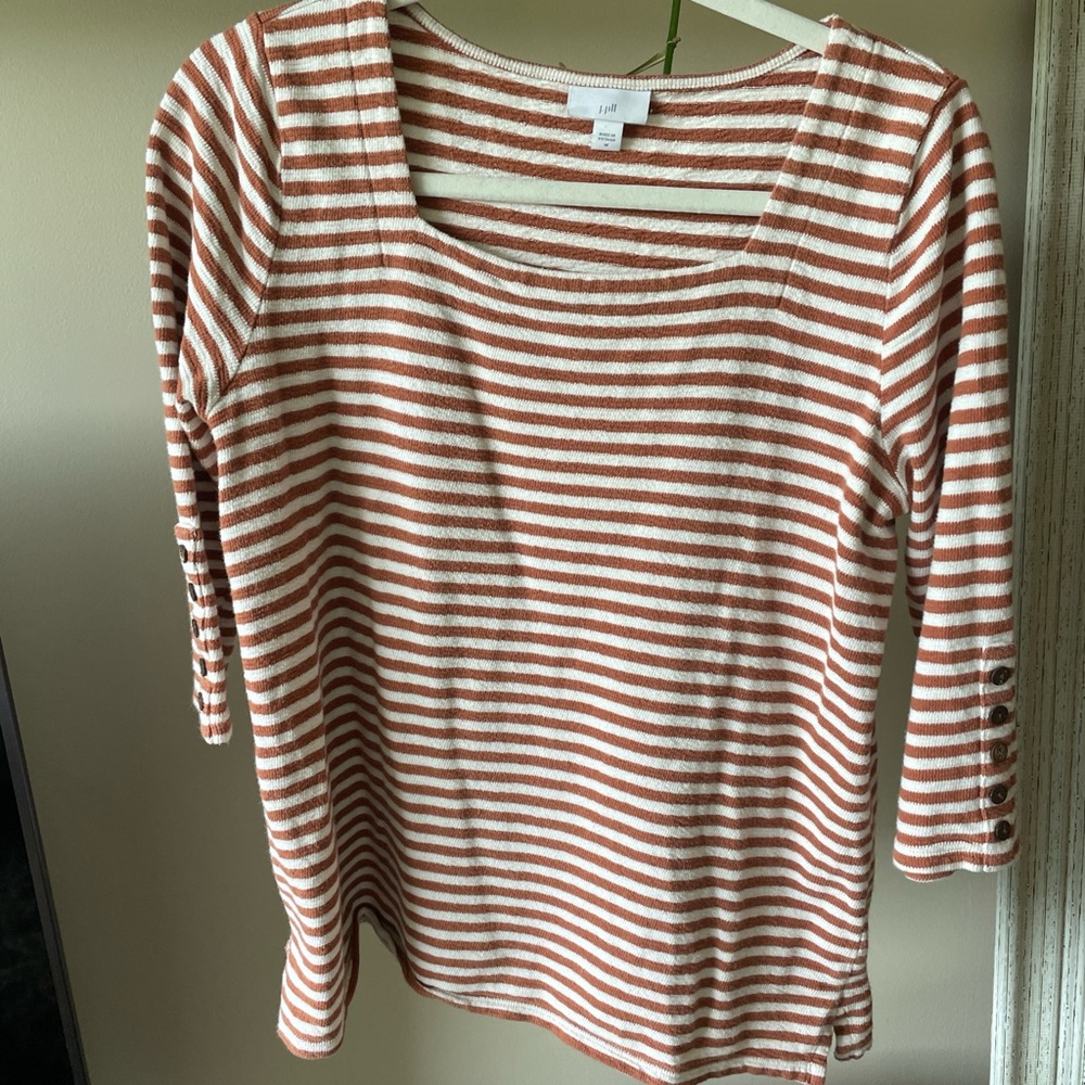 J. Jill Striped Orange and White Blouse